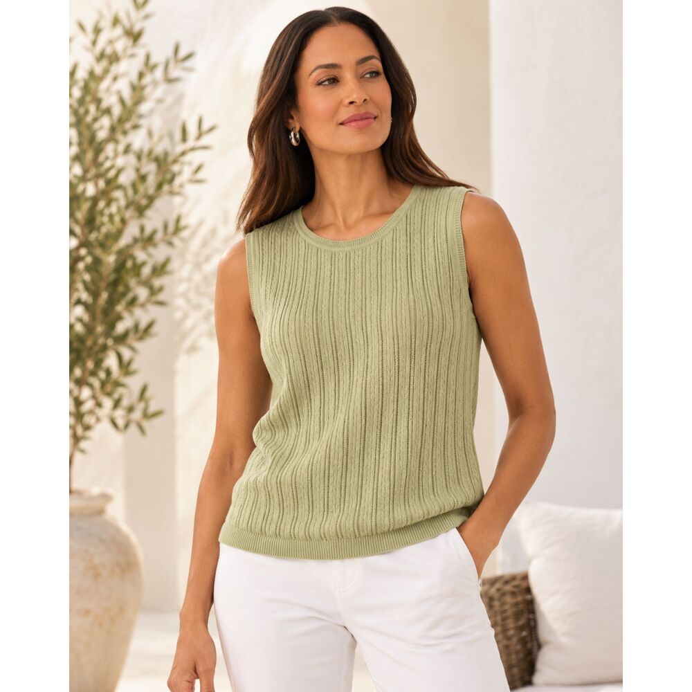 Foxcroft Green Supima Cotton Sweater Vest Cable Knit Women’s XL Sleeveless Top
